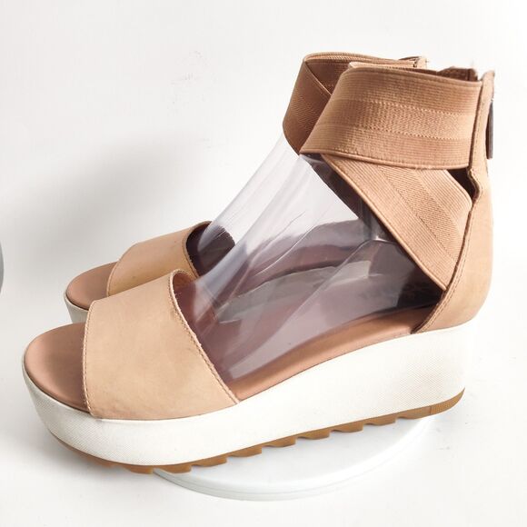 Sorel Sandals Size 8 Tan Wedge Heel Platform Cross Ankle Strap Open Toe Cameron - Picture 5 of 12